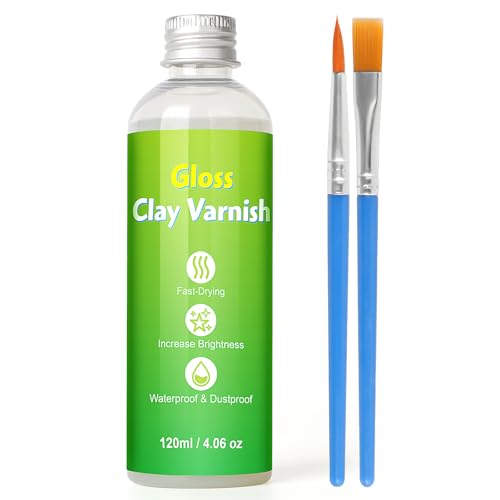 120ml Air Dry Clay Glaze, Glanzlack für Lufttrocknenden Ton, Hochglanz & Kratzfest & Wasserfest, Glasur Gloss Varnish, Klarlack für Keramik und Acrylfarbe, Ideal für Modelliermasse und Keramikarbeit
