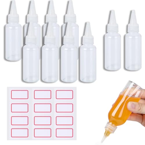 NHQZ 10 Stück Squeeze Flasche 50ml, Leere Quetschflasche, Kunststoffflaschen zum Befüllen, Klein Saucenflasche mit Kappen, Trichtern, Etiketten für soßen, Farben und Öle usw