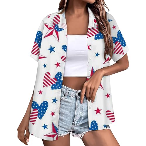 Modisches T-Shirt für Damen und Mädchen 2024, USA-Flagge, Shirts für Damen, patriotische amerikanische Flagge, Hemd, 4. Juli, Outfits, Unabhängigkeitstag, Blusen, 3/4-Ärmel, Tops und Blusen, weiß,