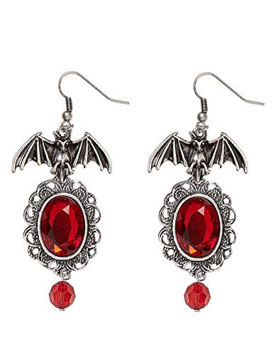 W WIDMANN MILANO Party Fashion 46754 – Ohrringe, Hängeohrringe mit Fledermäusen, Silber, Modeaccessoire, Schmuck, Kostümzubehör, Mottoparty, Karneval, Halloween