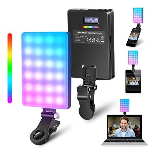 NEEWER RGB Selfie Licht mit Klammer & Telefonhalter, 3 Lichtmodi Handy Licht mit 66 LED High Power Eingebauten 2000mAh Akkus CRI 97+ für Handy/Tablet/Laptop, Zoom Anrufe TikTok Live Streaming Licht