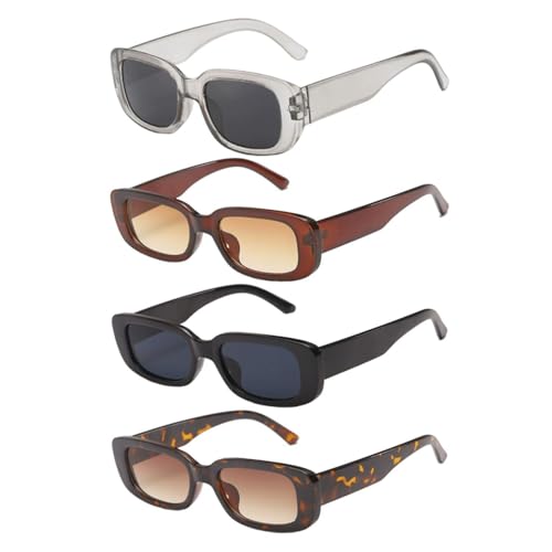 GTYHH 4 Stück Rechteckige Sonnenbrillen, Retro-Sonnenbrillen, Modische Persönlichkeitsbrillen, Fahrbrillen, Outdoor-Reiseausrüstung