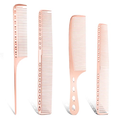 4 Stück Friseur Set, Aluminium Strähnenkamm, Professioneller Stielkamm, Präzisionskamm, Antistatischer Haarstyling Kamm, Hitzebeständiger Nadelstielkamm für Männer und Frauen