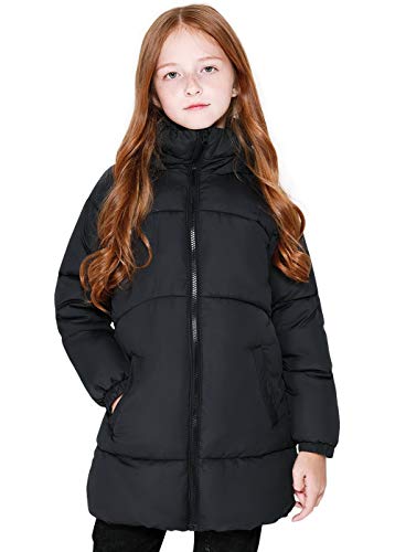 SOLOCOTE Mädchen Wintermäntel Heavyweight Mediun Länge Warme Jacken Daunenähnliche Baumwolle Watte Outwear 80817 Schwarz 11-12Y