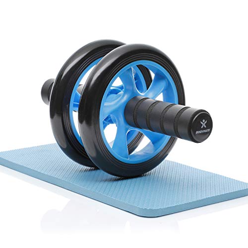 BODYMATE AB Roller Classic, Bauchtrainer zur Stärkung der Core-Muskulatur, Fitnessgerät für Zuhause, Bauchmuskeltrainer inkl. Kniepad, 28 x 16 cm (L x Ø), in Blau