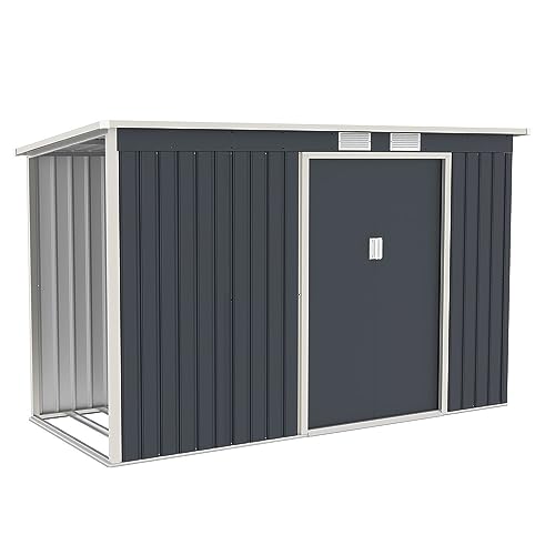 Juskys Metall Gerätehaus M mit Holzunterstand Links, Schiebetür, Lüftungsgitter, Fundament - Geräteschuppen Gartenhaus Metallgerätehaus Holzregal