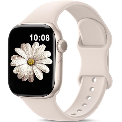 AMSKY Silikon Sport Armbänder Kompatibel mit Apple Watch Armband 40mm 42mm 46mm 44mm 45mm 41mm 38mm, Damen Herren Weiche Wasserdicht Gummi Band für iWatch Series 10 9 8 7 6 5 4 3 2 1 Se, Polarstern
