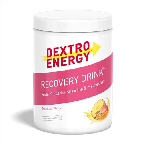 DEXTRO ENERGY RECOVERY DRINK TROPICAL (356g), Elektrolyt Pulver mit Magnesium, Vitamin E, C, B1, B2, B3, B6, B12, Folsäure, Pantothensäure, 3:1 Kohlenhydrat Protein Mix, Muskelregeneration