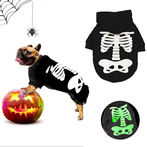 CEASELESLY Hund Skelett Hoodie,Halloween Hund Kostüm,Skelett Haustier Kostüm,Haustier Fledermaus Kostüm Niedlich Halloween Kostüm für Haustiere Cosplay-Kostüm für Mittleren Hund (Schwarz L)