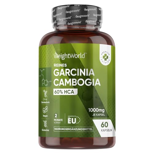 Garcinia Cambogia Fruchtextrakt - 1000mg pro Kapsel - 60% Hydroxycitronensäure - 2 Monate Vorrat - 60 vegane Kapseln - Pure Garcinia Malabar Tamarind von WeightWorld