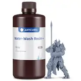 Wasser Abwaschbar Resin Plus, ANYCUBIC 3D Drucker Resin Water Washable, UV Resin 405nm Standard Photopolymer Harz Geringer Geruch für4/6/8K Geeignet LCD 3D Drucker, Grau 1000g