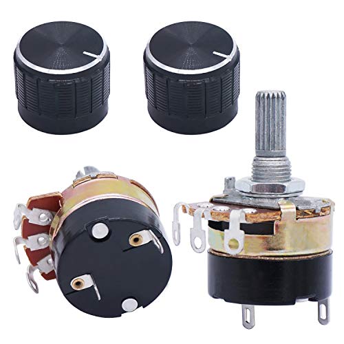 Taiss/2 Stücke 10K Ohm Potentiometer Einzigen Linearkegel Dimmer mit schalter + 2 stücke Schwarz Aluminiumlegierung knopf WH138