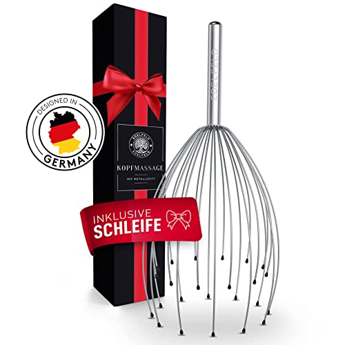 EDELFELD Kopfmassage Spinne mit 24 Fingern [mit Geschenkverpackung & Schleife] - Angenehmes Kopfmassagegerät mit Auslegern auf 2 Ebenen - Eleganter Kopfkrauler mit Wohlfühl-Noppen - Kopf Massagespinne