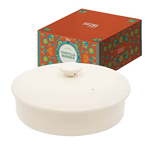 Chef Tacos Tortilla Warmer – Wärmebehälter – Tortilla Warmhalter aus Keramik – Tortilla Wärmer - Backofen- und Mikrowellengeeignet - Geeignet als Rotibox und Tortilla Halter (Creme, 20 cm)