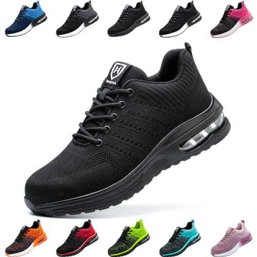 Nasogetch Sicherheitsschuhe Damen Herren Stahlkappenschuhe Arbeitsschuhe Sportlich Atmungsaktiv Schwarz EU 39