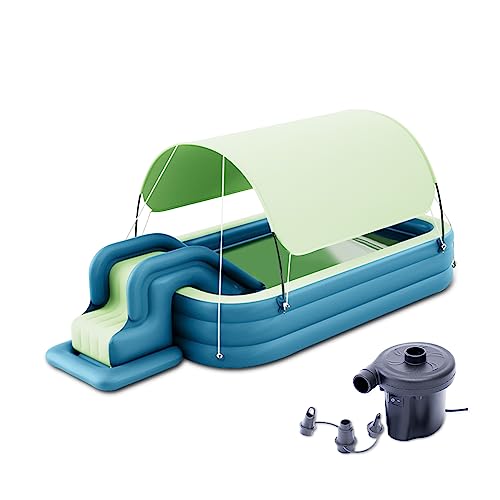 Ergocar Aufblasbarer Pool, Aufblasbarer Kinderpool mit Rutsche, Aufblasbares Planschbecken für Kinder mit Markise, Family Pool Schwimmbecken für Kleinkinder Outdoor, Garten, Hinterhof