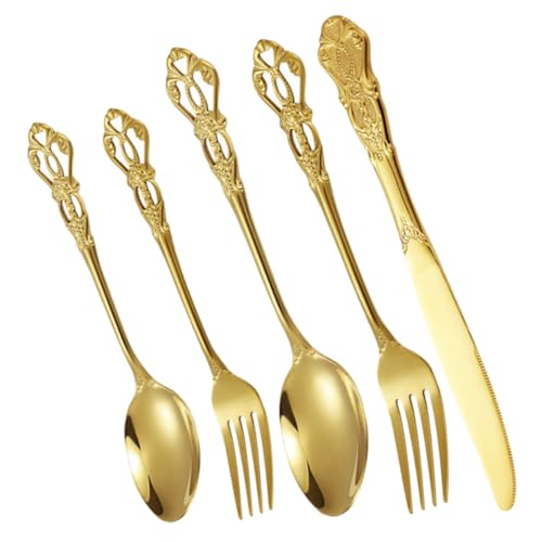 TOPPERFUN 1Satz Besteckset für Personen Teiliges mit Goldenen Steakmessern Gabeln und Löffeln Hochwertiges Metallgeschirr für Westliche Gerichte Spülmaschinenfest