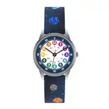 Cander Berlin MNA 1230 G Armbanduhr 3 ATM wasserdicht Lernuhr Armbanduhr Kinder Lernuhr analog Jungen Mädchen Weltraum