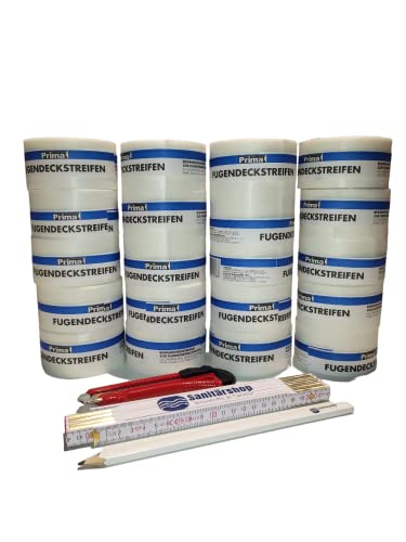 Sanitärshop Baustoffe & Sanitär Set: 40 Rollen Prima Fugendeckstreifen aus Glasfaser Breite: 50mm Rolle: 25m Bewehrungsstreifen für Rigips Fugenverspachtelung inkl. Cuttermesser Zollstock Bleistift