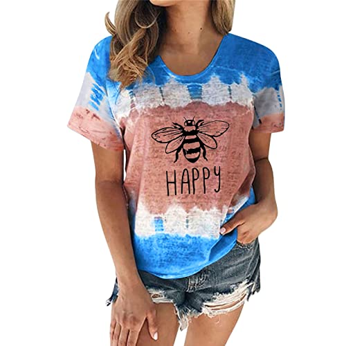 Sport Oberteile Damen Kurzarm Locker Frauen Sommer V-Ausschnitt T-Shirt Tops Casual Trendy Loose Fit Tunika T-Shirts Damen Sexy Kurzarm Bequeme Blusen Sommer T-Shirt Damen (Blue, M)