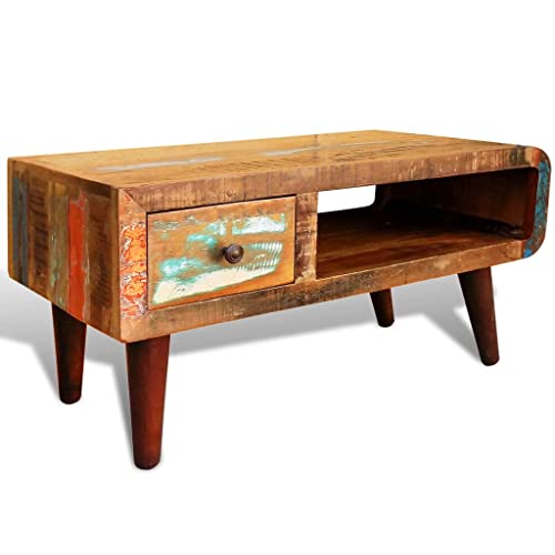 vidaXL Couchtisch im Antik-Stil, Altholz, handgefertigt, mit Schublade, 90 x 45 x 45 cm, Lounge-/Wohnbereich