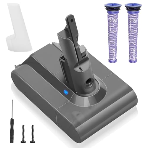 Waitley V7 Akku, 6000mAh Ersatzakku für Dyson V7 Akku Kompatibel SV11 V7 Absolute V7 Animal V7 Motorhead V7 Trigger V7 Car+Boat V7 Fluffy V7 HEPA V7 Mattress Staubsauger mit 2 Filter