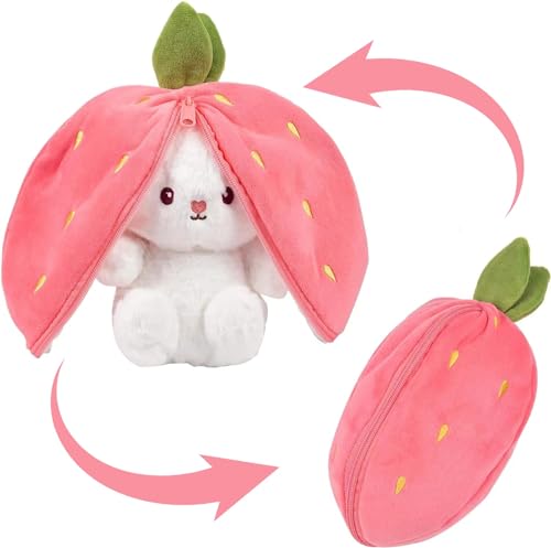 Yizemay Osterhase Plüschtier, Bunny Pal Hase Plüschtier Verstecken, Plush Hasen Erdbeeren, Kuscheltier Osterhase Puppe Geschenk für Kinder