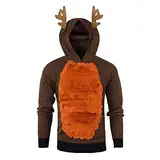 ღLILICATღ Weihnachten Hoodie für Männer 3D Weihnachten Rentier Fleece Kapuzenpullover Herbst Winter Kapuzen Sweatshirt Urlaub Sweatshirts Kleidung