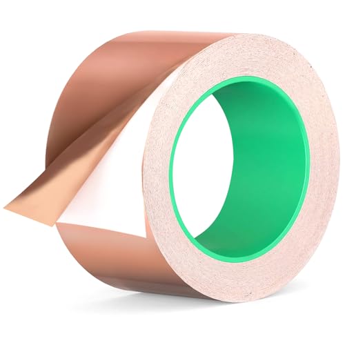 50mm x 20m Kupferband Gegen Schnecken, Beidseitig Leitende Kupferfolienband, Schneckenband, EMI Kapton Tape, Copper Foil Tape, Selbstklebend Abschirmband, Kupferfolie Klebeband, Schneckenschutz