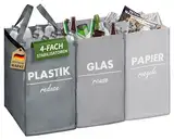 COTTARA® Mülltrennsystem 3 fach Plastik, Glas, Papier | Starker Stand durch 4 x Stabilisatoren | Perfekt als Mülltrenner, Pfandflaschen Aufbewahrung, Recycling-System und Altpapier-Sammler | Grau