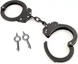 KOSxBO Black Handcuffs - Handschellen Polizei echt Stahl Security Zubehör Handschelle zum fesseln im Bett -2 Schlüssel