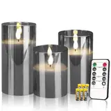 CREASHINE LED Kerzen Flammenlose Kerzen Kerzenlicht mit Timerfunktion 3 Set Led Kerzen Flackernde Flamme mit Fernbedienung,Bad Deko,Deko Wohnzimmer,Tischdeko Wohnzimmer