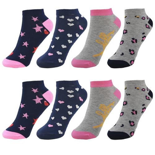 Mädchen Sneaker Socken ohne Naht 8er Pack Hochwertige Baumwolle Kinder Sommer Strümpfe Kids Socks Einzigartige Muster Größe 23-38 C-25 (31-34, PS-C-258)