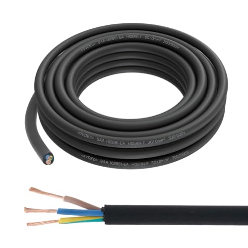 Firmerst Gummikabel 3x1mm² Stromkabel Außenbereich 5 Meter, Wetterfest und Flexibel für Gartenbeleuchtung und Werkzeuge