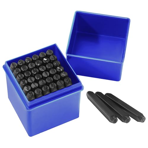 Gueenky 36 Stück Schlagzahlen Set, 5mm Schlagbuchstaben Set, Alphabet A-Z Nummer 0-9, Schlagbuchstaben Metall, Schlagstempel Zahlen zum Stempeln von Metall Kunststoff Holz Leder