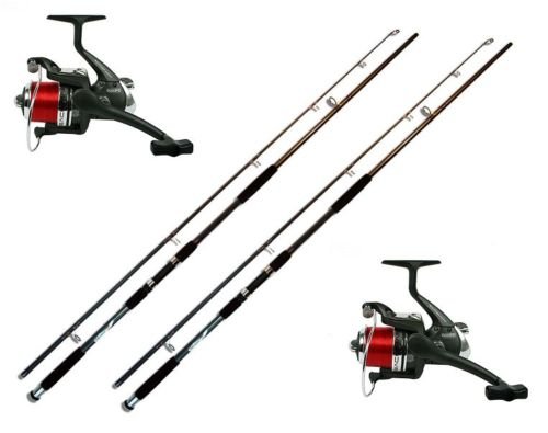 Welsrute 2 x Waller Rute 3 Meter 200g + Rolle BM 7000 mit Schnur (Fischrute Rolle Combo, Spinning, Schwarz, Silber, Rot, 3 Meter, Monofilament)