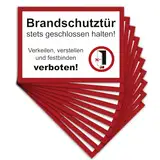 10 Stück Brandschutztür Premium Aufkleber A4 | 21 x 29,7cm DIN 4066verkeilen, verstellen, festbinden oder ähnliches verboten Warnhinweis mit UV Schutz für Außen-und Innenbereich