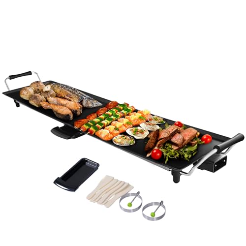 SOARS Elektrogrill 1800W, Teppanyaki Grillplatte 90 x 23cm, Tischgrill mit Antihaftbeschichtung, 5-stufig einstellbare Temperatur, inkl. 6 kleinem Pfannenwander & 2 Antihaftringen