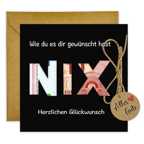 JOYEASE Geldgeschenk Verpackung mit Umschlägen als Grußkarte NIX - Nichts gewünscht für Geburtstag Reisen Urlaub Hochzeit - Individuelles Lustige Geschenke für Männer und Frauen