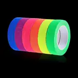 Thinp 6 Rollen Neon Klebeband Schwarzlicht,Fluoreszierendes Klebeband Wasserfest,Leuchtendes Band Selbstklebend,Markierungsband,Warnband Phosphorband,für Treppen Wänden Bühnenbedarf Partydeko-5mx15mm