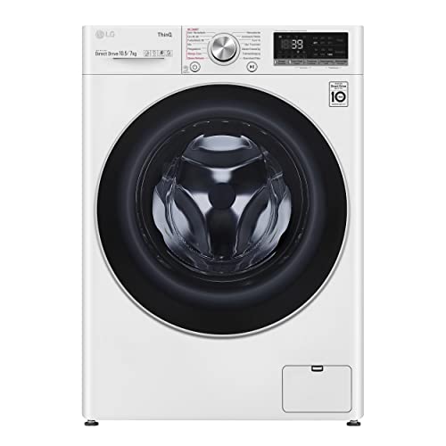 LG Electronics V7WD107H2E, Klasse E, Frontlader-Waschtrockner 10,5 - 7 kg, 1400 U/min, AI Direct Drive, Wi-Fi, Tiefenreinigung mit Dampf, TurboWash, Größere Kapazität, 62 x 60 x 85 cm ꟷ Weiß