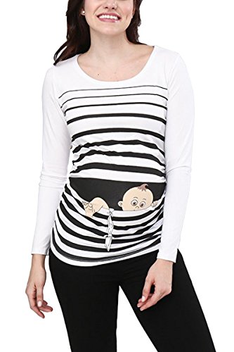 Baby Flucht - Lustige witzige süße Umstandsmode mit Motiv für die Schwangerschaft Umstandsshirt T-Shirt Schwangerschaftsshirt, Langarm (Weiß, Medium)