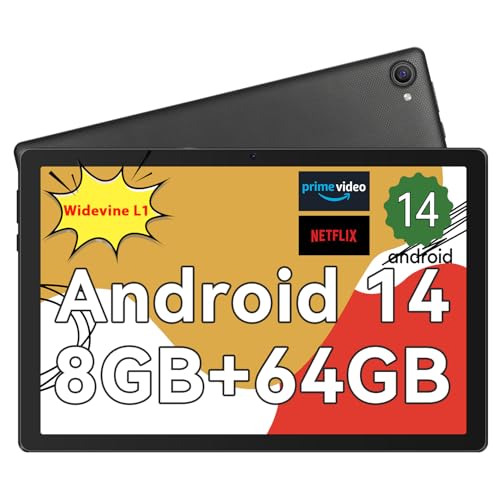 HotLight Android Tablet 10 Zoll - Android 14 Octa Core Tablet mit OTG-Übertragung und Wi-Fi 6G Widevine L1 8GB+64GB+1TB TF 5000mAh Type- C Kopfhöreranschluss Gesichtserkennung Tablet PC - Schwarz