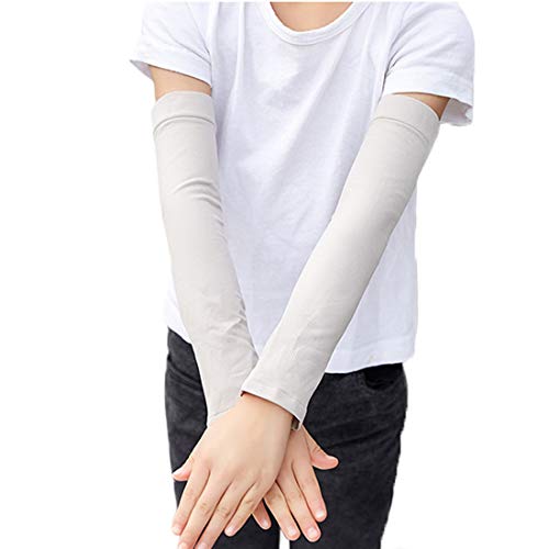 YONKOUNY Arm Sleeves UV-Schutz UPF 50+ Kinder Atmungsaktiv Armstulpen Sonnenschutz Sport Elastische Ärmlinge für Alter 5-12(Grau)