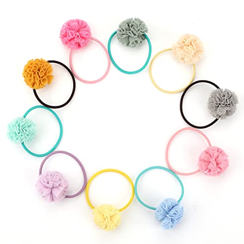 20 Stück Haargummi mit Haaren Mädchen Baby Blume Pom Pom Stirnbänder Niedliche Pom Pom Flauschige Pferdeschwanz Halter Haarspangen für Frauen Haarschleifen Mädchen Kinder Kleinkind Haarschmuck