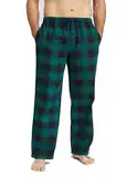 Jveyvth Herren Pyjamahose Flanell Baumwolle kariert Schlaf & Lounge Hose, PJ Hose mit Taschen und Knopfleiste