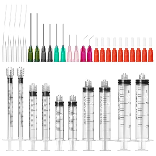 COTOM Spritze mit Nadel und Kappe 1ml, 3ml, 5ml, 10ml, 20ml Spritzen, 14g,16g,18g,20g,25g reine Nadeln und Spritzenkappen, verwendet für industrielle Pflege, Flüssigkeitsmessung