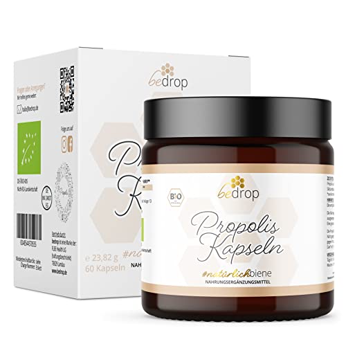 bedrop Bio Propolis Kapseln 800mg pro Kapsel hochdosiert - 60 Propolis Extrakt Kapseln aus Bio Imkerei - Reich an Polyphenolen & Flavonoiden - In nachhaltiger Glas Verpackung