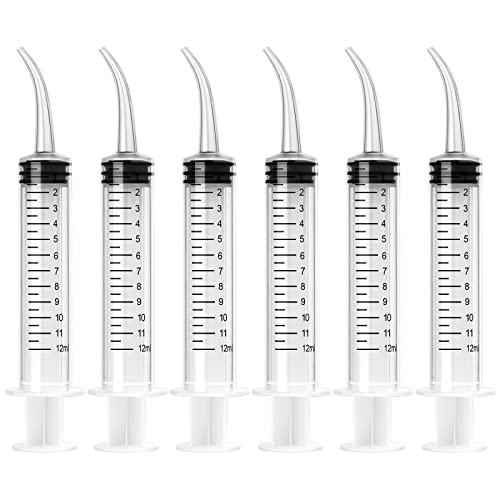 JETOP 6 Stück Dental Spritzen, 12 ml Dental Irrigation Spritze mit Maßnahme, Spritze mit Gebogener Spitze für Die Zahnpflege, Heimtiere Pflege, Kleberfüllung