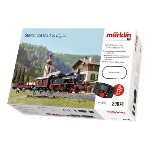 Märklin 29074 BR 74 Digital-Startpackung Güterzug Epoche 3, Spur H0 Modelleisenbahn, viele Soundfunktionen, mit Mobile Station und C-Gleis Schienen